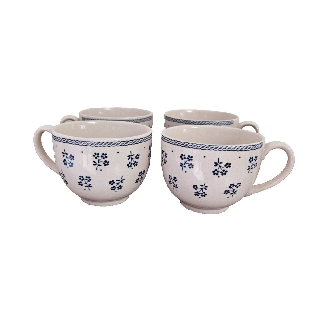 Johnson Bros Laura Ashley Petite Fleur  Set of 4 Tea Cups Blue Discontinued 80s